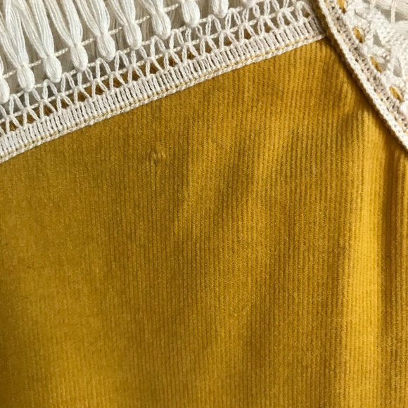 ZARA BASICS Winter Mustard Gold Cotton Corduroy Crochet Button Shirt Blouse Top - Picture 15 of 16